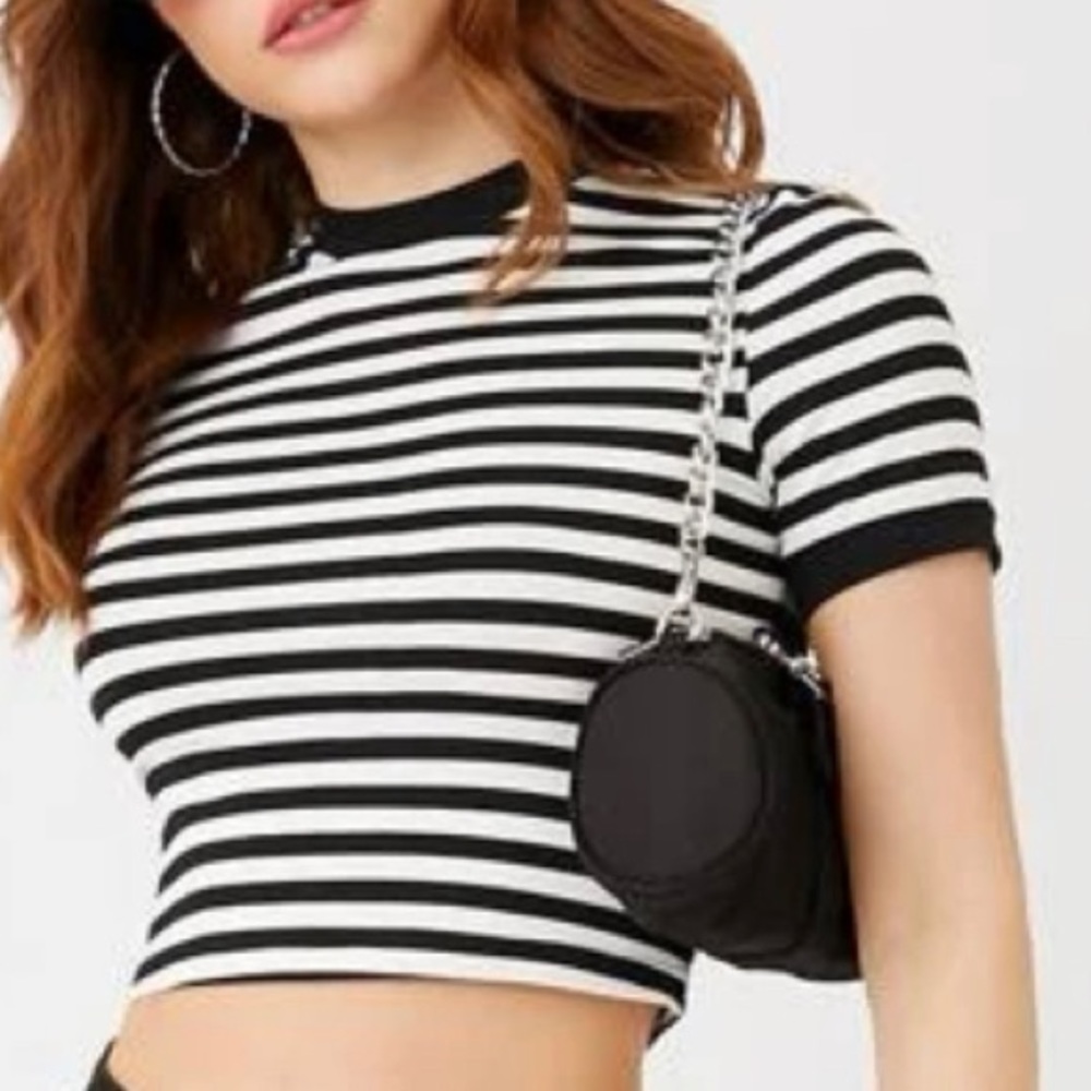 Black and white striped crop shirt